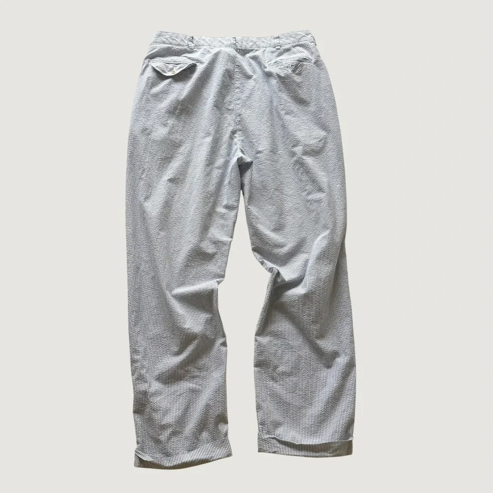90's Polo Ralph Lauren Andrew Pant 38x30 Blue Seersucker Pleated Cuffed Cotton